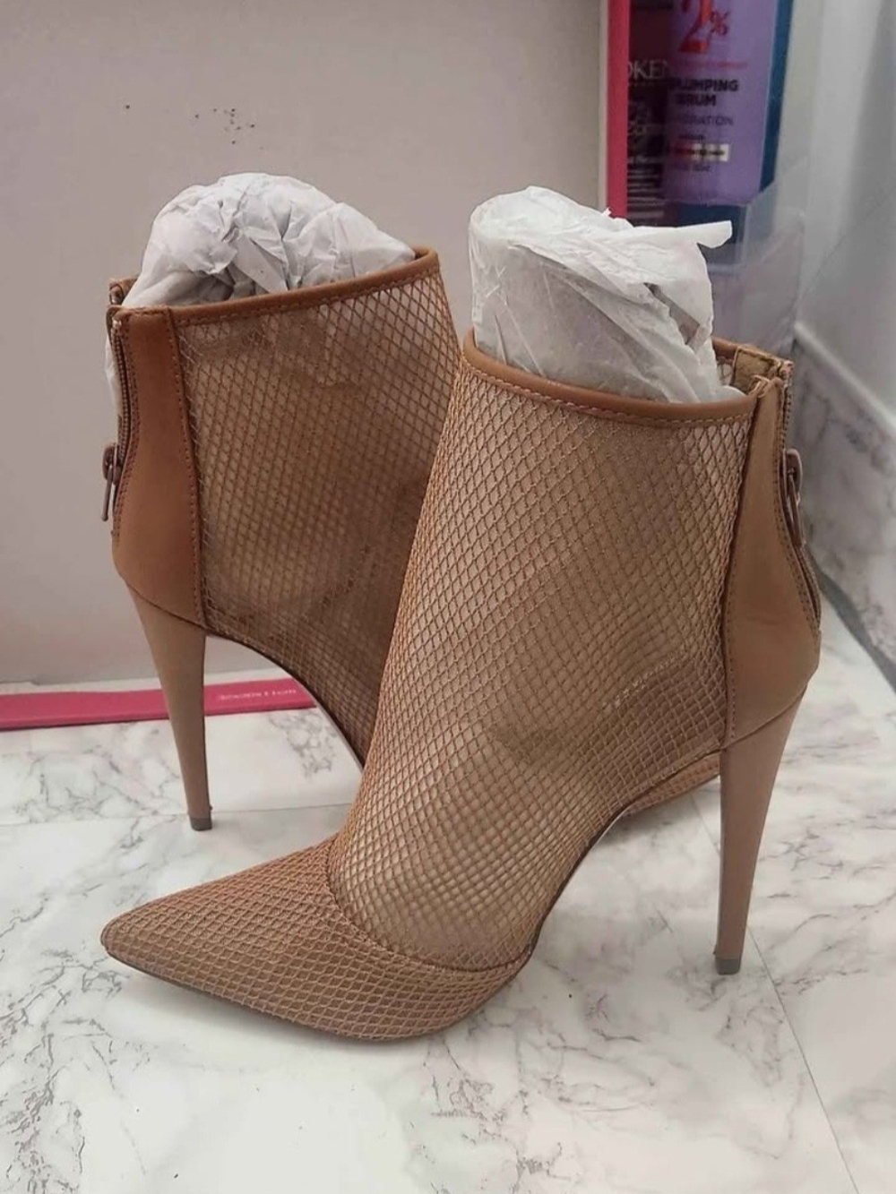 Shoedazzle "Wanna Dance" Women's Camel Mesh Ankle Bootie Pointed Toe Size US 8.5